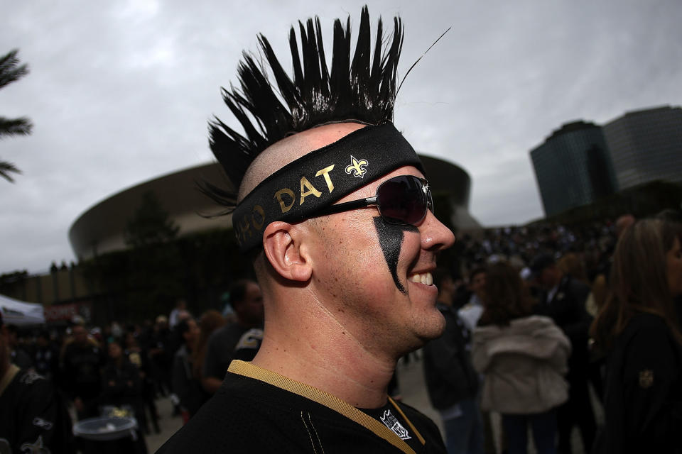 <p>A New Orleans Saints fan is seen prior to the NFC Wild Card playoff game between the New Orleans Saints and the Carolina Panthers at the Mercedes-Benz Superdome on January 7, 2018 in New Orleans, Louisiana. (Photo by Jonathan Bachman/Getty Images) </p>