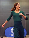 Britain's Catherine, Duchess of Cambridge, tries out the running track with starting blocks during a SportsAid event at the London Stadium in east London on February 26, 2020. (Photo by Yui Mok / POOL / AFP) (Photo by YUI MOK/POOL/AFP via Getty Images)