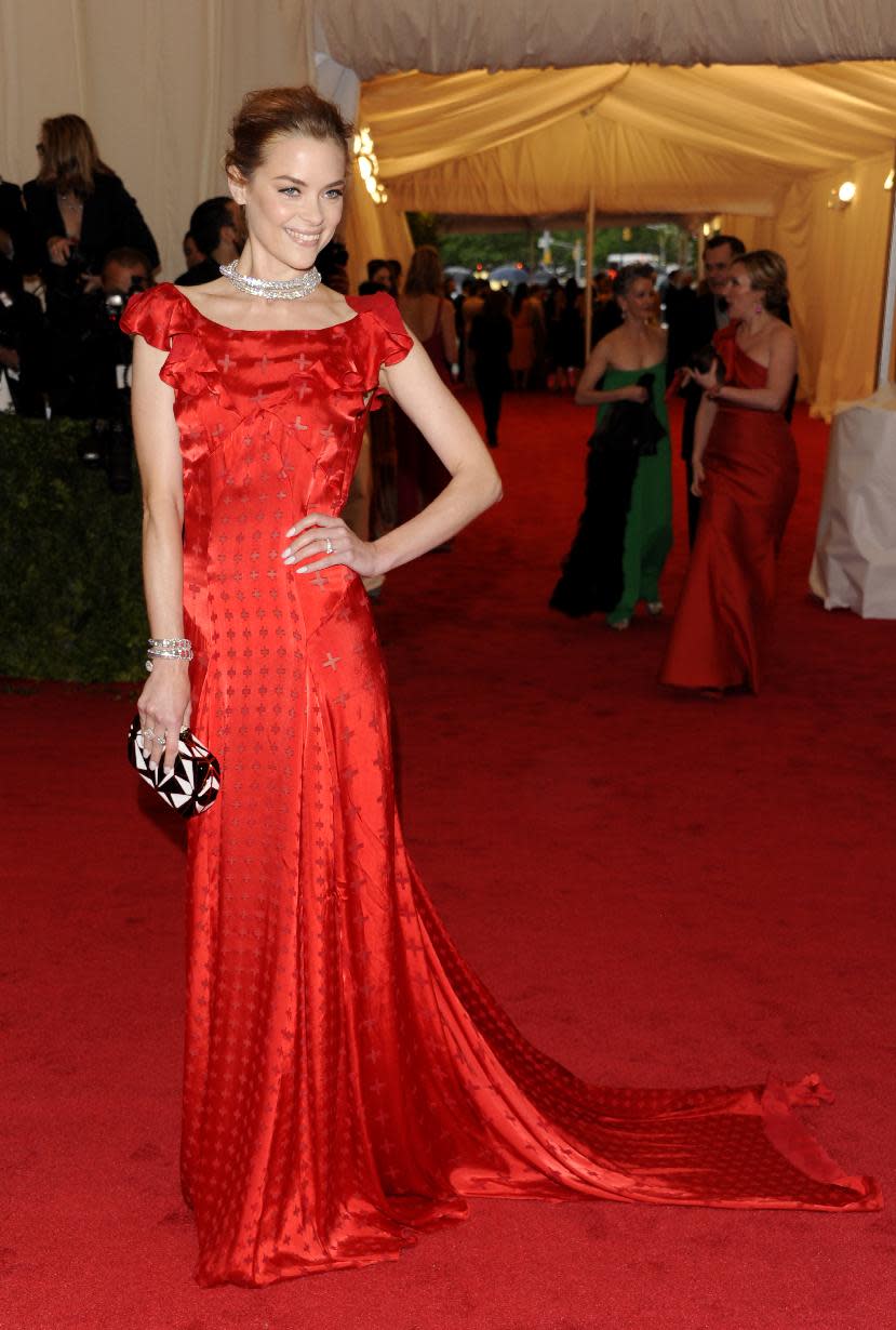 Jamie King arrives at the Metropolitan Museum of Art Costume Institute gala benefit, celebrating Elsa Schiaparelli and Miuccia Prada, Monday, May 7, 2012 in New York. (AP Photo/Evan Agostini)