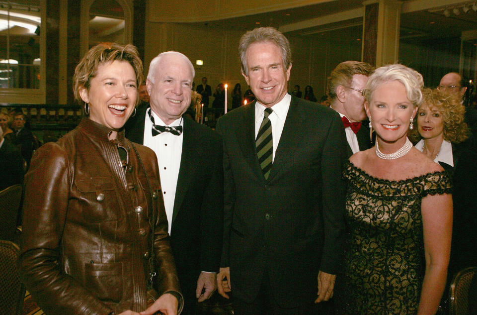 Beatty (here with his wife, actress Annette Bening, and John and Cindy McCain in 2005) is a well-known Hollywood liberal, and his friendship with John McCain goes back to before his 2000 presidential bid, <a href="https://www.theatlantic.com/politics/archive/2008/05/warren-beatty-on-politics-and-rumors/53100/" target="_blank" rel="noopener noreferrer">according to The Atlantic﻿</a>.