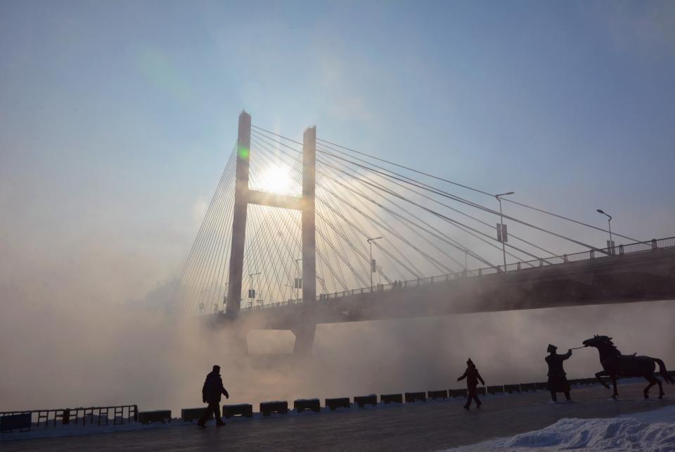 Mist blankets Songhua River In Jilin, China