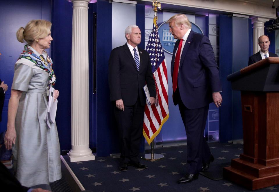 Donald Trump with Mike Pence and Deborah Birx