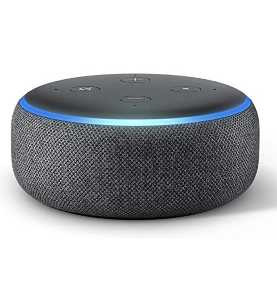 Echo Dot (3rd Gen) with blue lights and black sides (Photo via Amazon)