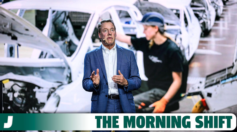 William Clay Ford Junior, Executive Chairman of Ford, speaks on stage as he visits the electric car production line at the Ford automobile factory on June 12, 2023 in Cologne, Germany.