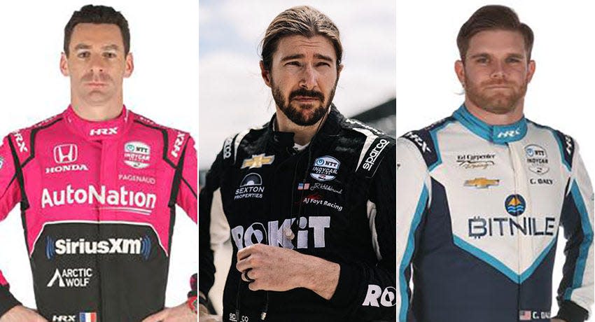 Simon Pagenaud (from left), JR Hildebrand and Conor Daly, Row 6 for the 2022 Indianapolis 500.