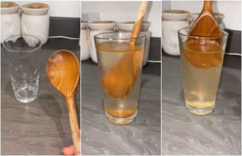 女網友在網路分享木湯匙的實驗，嚇壞其他人。（圖／翻攝自Ladbible）