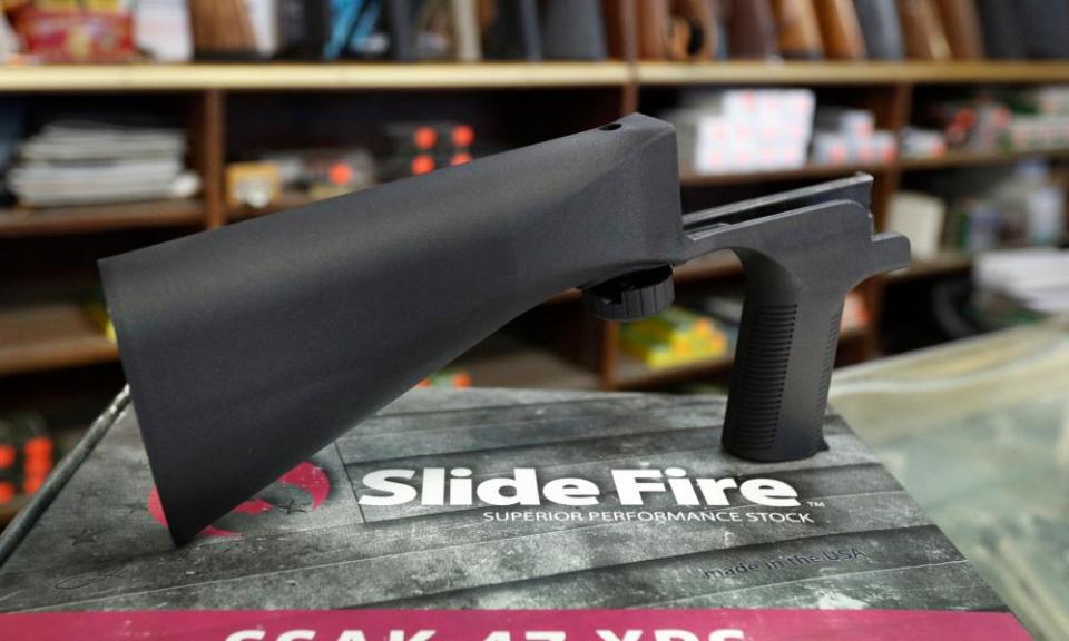 Bump-stock devices use the recoil energy of a semiautomatic rifle to slide the gun back and forth, creating continuous fire with one pull of the trigger.