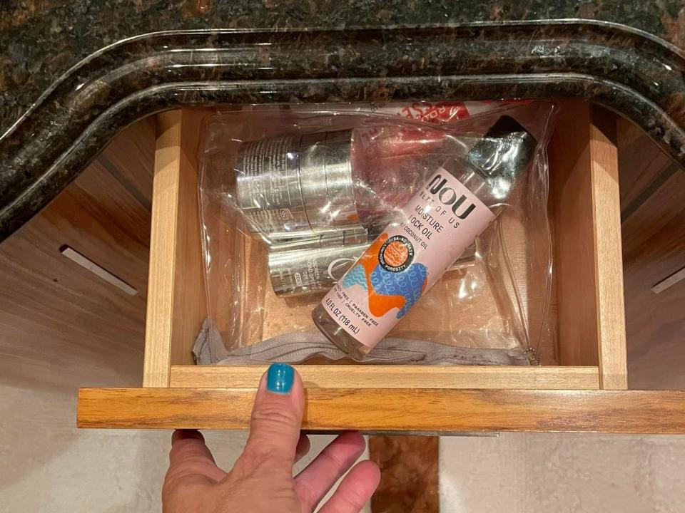 open bathroom drawer on cruise