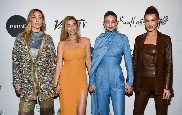 From left to right: Alana Hadid, Marielle Hadid, Gigi Hadid and Bella Hadid photographed together on April 5, 2019, in New York City.