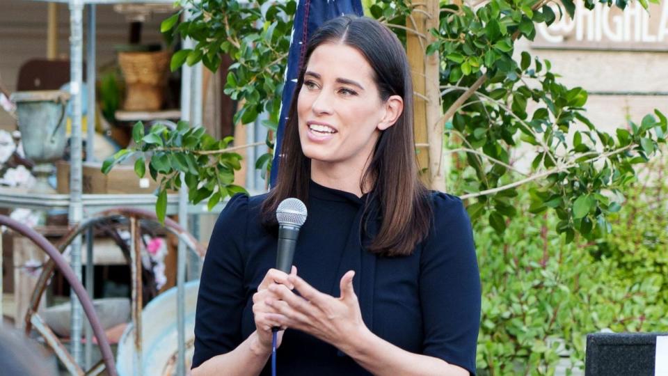 PHOTO: Former One America News Network anchor Christina Bobb speaks at a Blake Masters election integrity event on April 30, 2022, in Chandler, Ariz. (Megan Mendoza/The Republic/USA Today Network via Imagn, FILE)