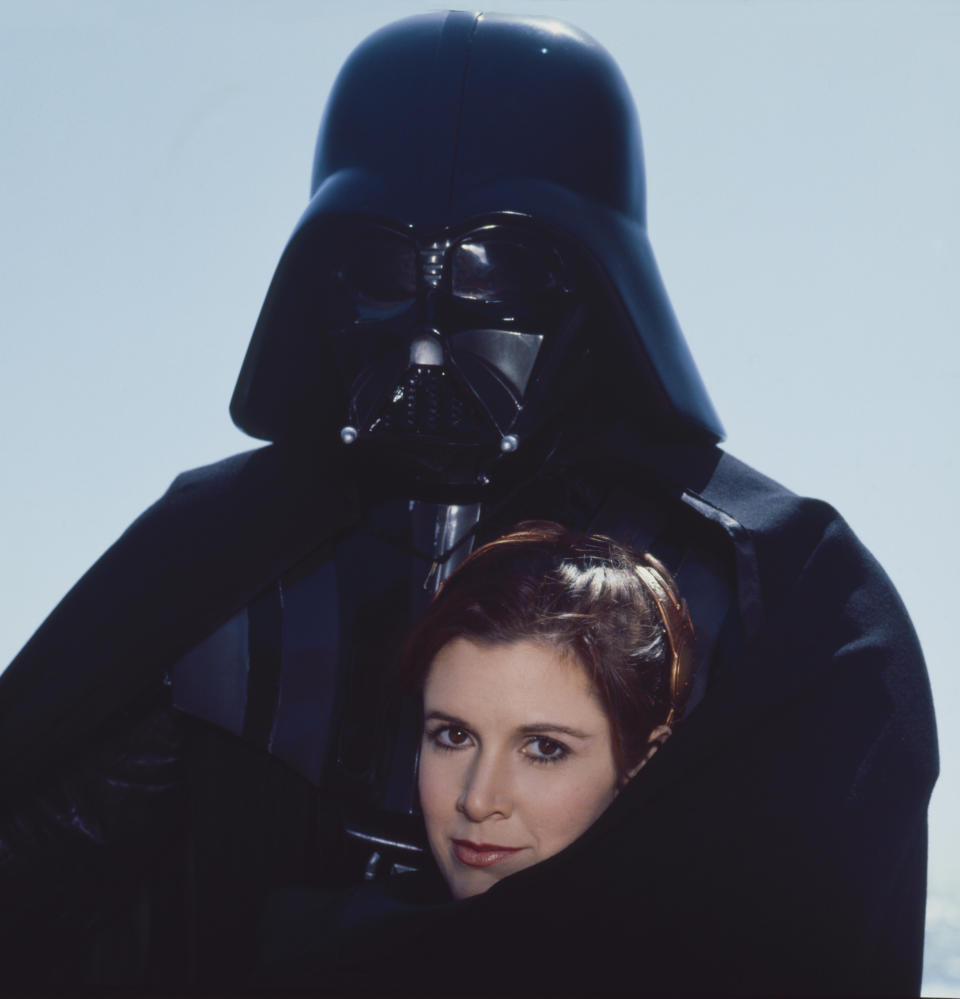 Darth Vadar and Princess Leia, on the beach in Northern California for Star Wars Rolling Stone Magazine in 1983. (Photo by Aaron Rapoport/Corbis via Getty Images)