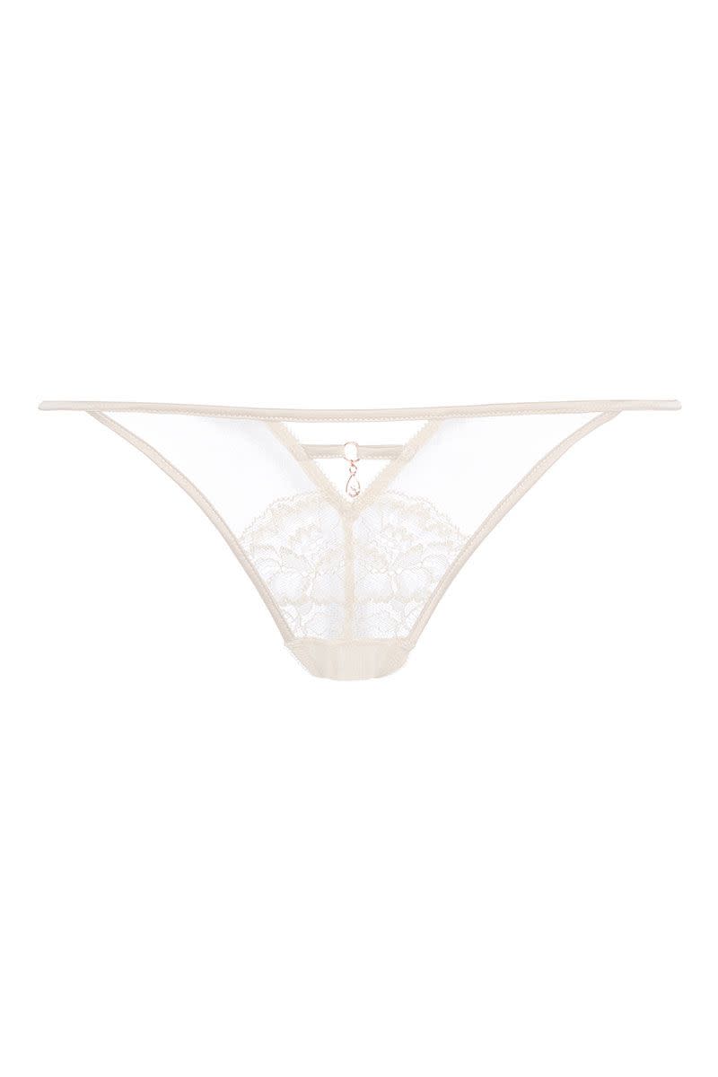 <p>Champagne lace thong, £4</p>