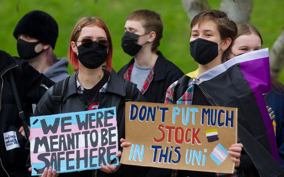 Protestors at Sussex University rallying against Professor Kathleen Stock last year - Brighton Pictures