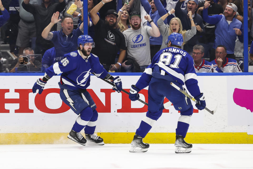 Lightning star Nikita Kucherov has been one of the top playoff performers over the last several seasons. (Photo by Mark LoMoglio/NHLI via Getty Images)