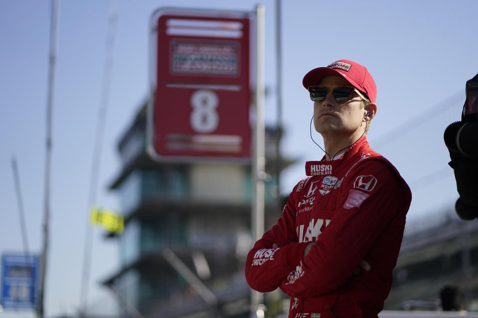 Marcus Ericsson, of Sweden, watches during practice for the Indianapolis 500 auto race at Indianapolis Motor Speedway, Tuesday, May 17, 2022, in Indianapolis. (AP Photo/Darron Cummings)