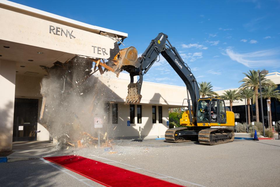 Demolition takes place during the Washington Family Center (formerly the Eisenhower Renker Wellness Center) groundbreaking ceremony on Monday, Jan. 15, 2024, on Eisenhower Health's campus.