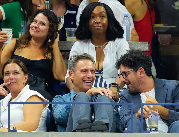 <p>Gotham/GC Images</p> Katie Lowes, Tony Goldwyn, Adam Shapiro and Shonda Rhimes at the US Open.