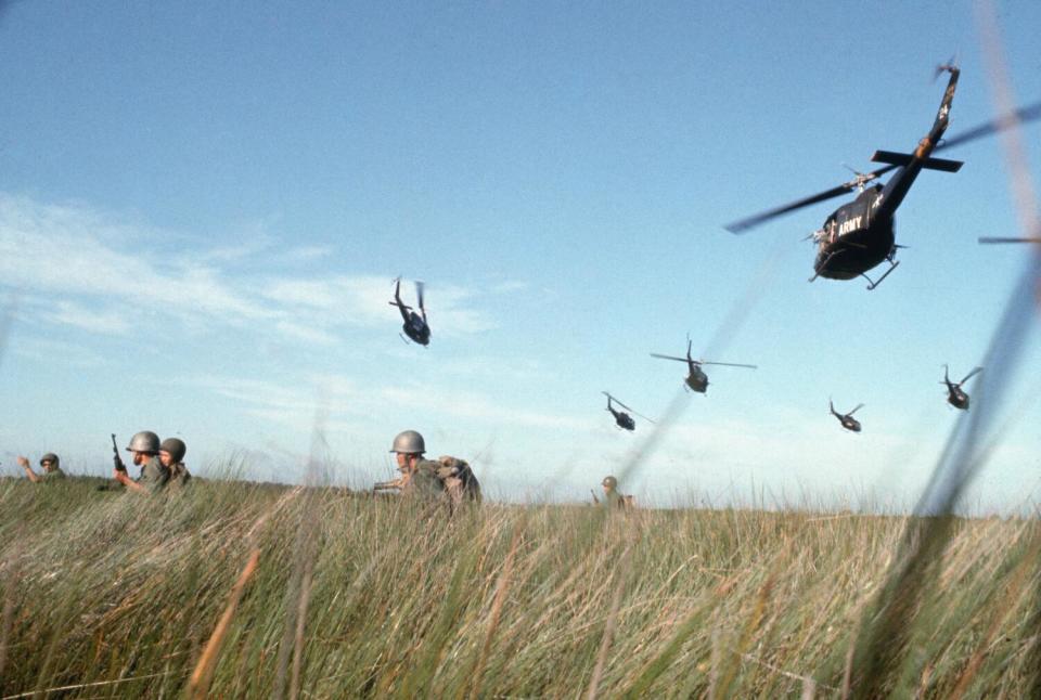 ARVN (South Vietnamese army) rangers, supported by helicopters, make their way through