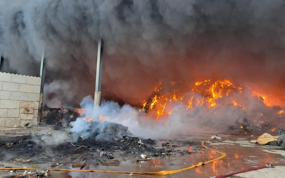 The London Fire Brigade sent ten fire engines to the scene after 500 tons of rubbish went up in flames