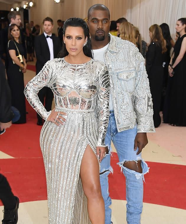 Kim and Kanye were dressed head-to-toe in Balmain.