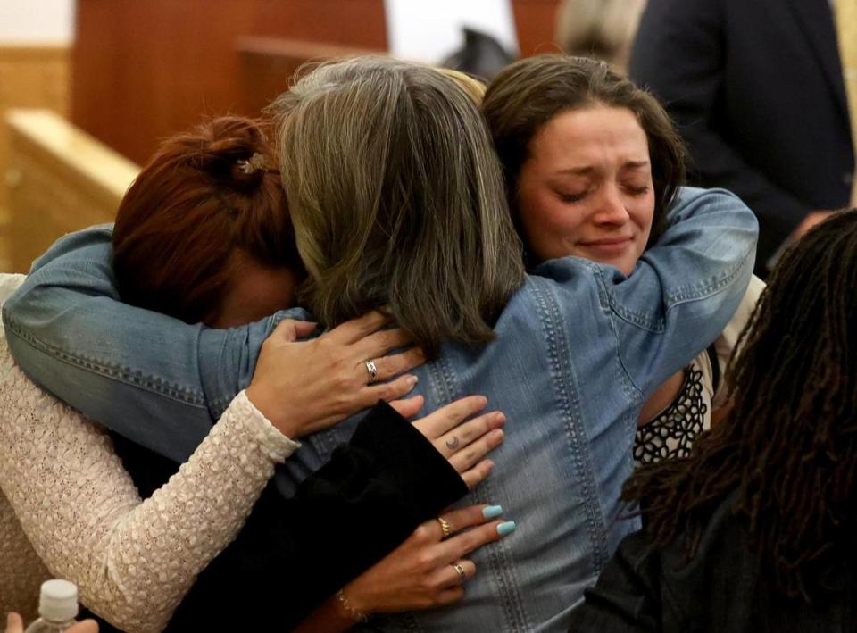 People in the courtroom react after Timothy Simpkins was found guilty of attempted capital murder on Thursday, July 20, 2023, in the 371st District Court.