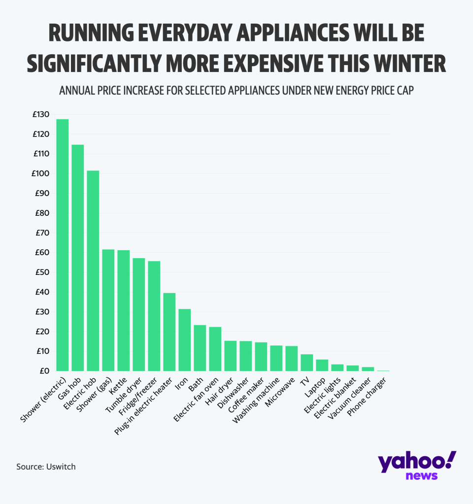 The running costs of three separate household appliances will increase by more than £100 a year. (Yahoo News UK)