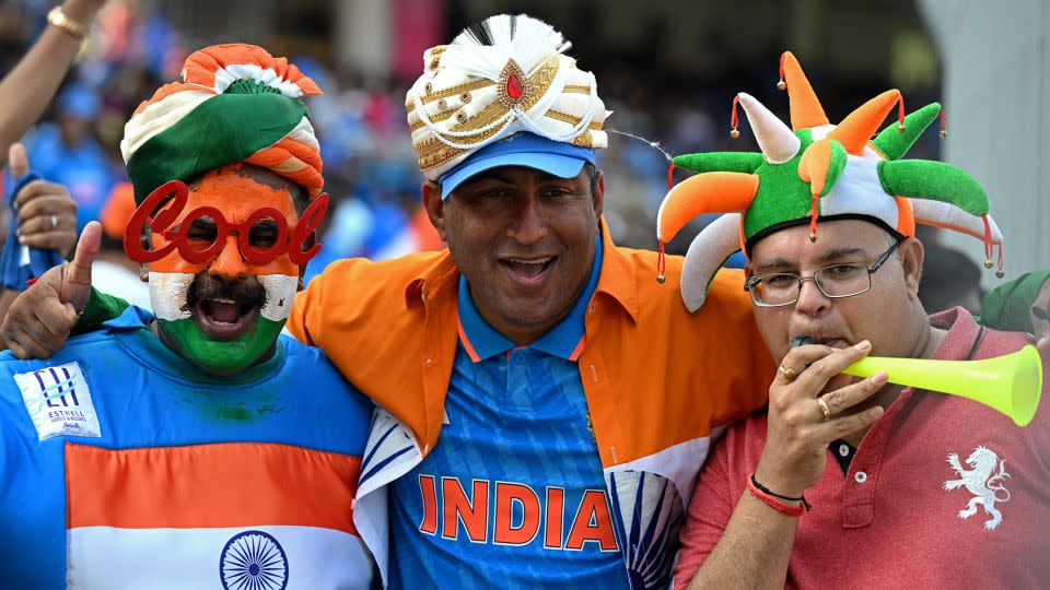 Indian fans cheer at a match between India and Australia at the MA Chidambaram Stadium in Chennai on October 8, 2023.  - Punit Paranjpe/AFP/Getty Images