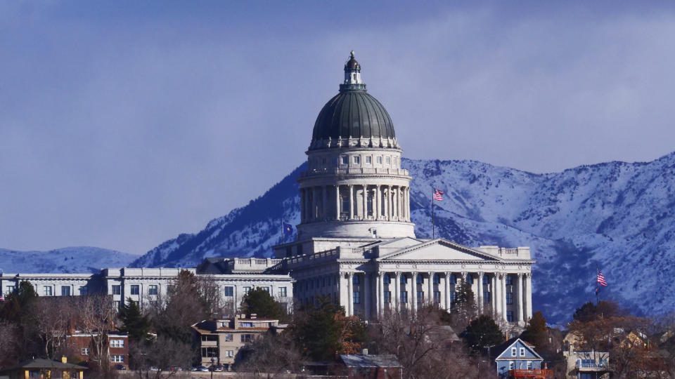 The Utah State Capitol is shown on Feb. 1, 2022, in Salt Lake City. Utah's state Senate passed rules this week limiting where the press can go to report in statehouses, marking the latest move by Republican state lawmakers departing from centuries-old traditions to make pandemic-era limits on access to chambers permanent. Rules governing where journalists can work vary across the nation's 50 statehouses. But in states such as Utah, Kansas and Iowa, reporters accustomed to reporting from the floor of legislative chambers are being restricted to public galleries. (AP Photo/Rick Bowmer)