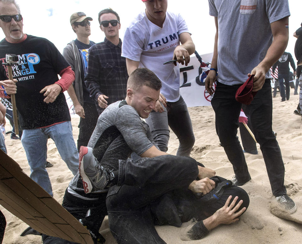 Violence erupts at pro-Trump rally on California beach