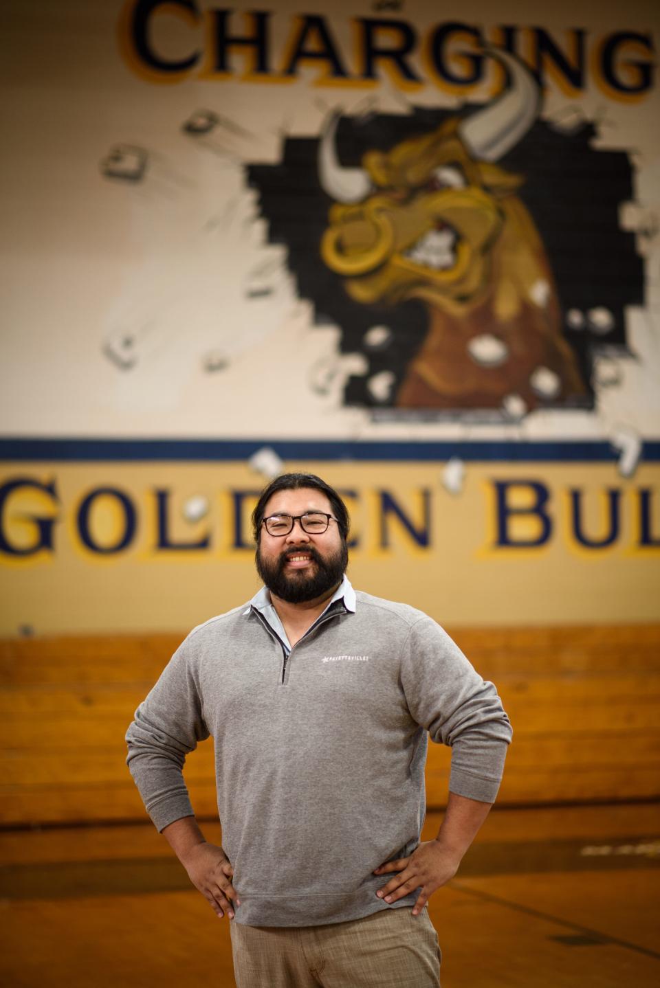 Fayetteville City Council member Mario Benavente at his alma mater, E.E. Smith High School.