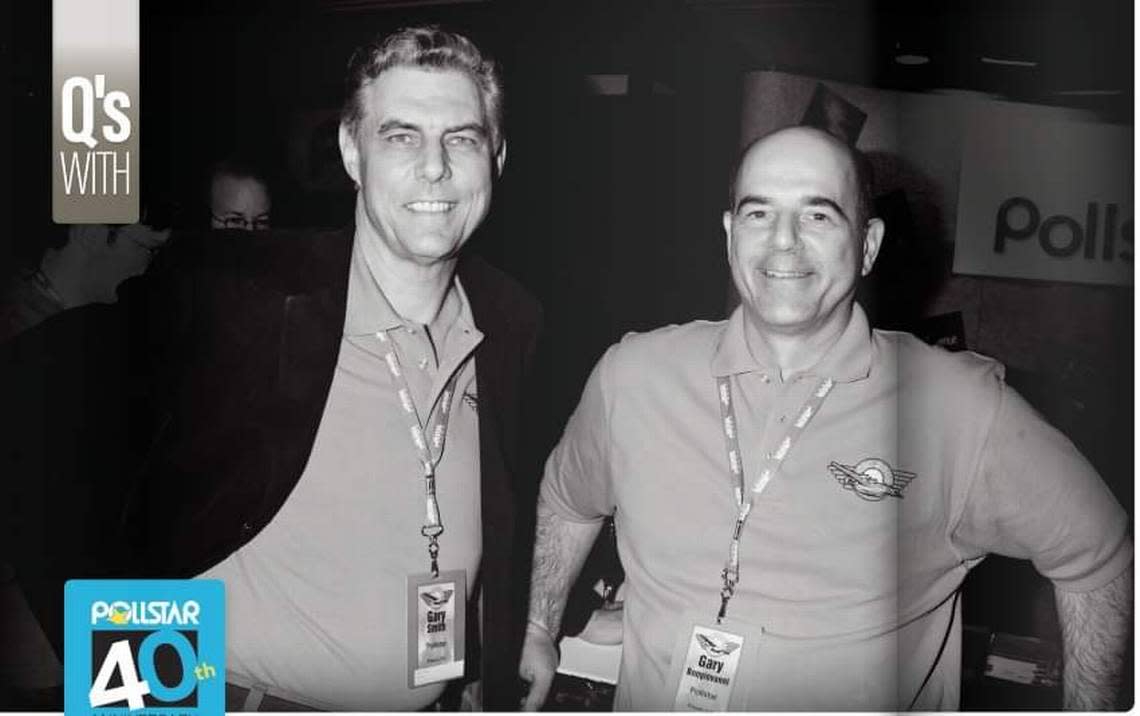 In an undated photo submitted by Pollstar, Gary Smith, left, is shown with Gary Bongiovanni inside the music industry trade publication they founded in 1981. SPECIAL TO THE BEE