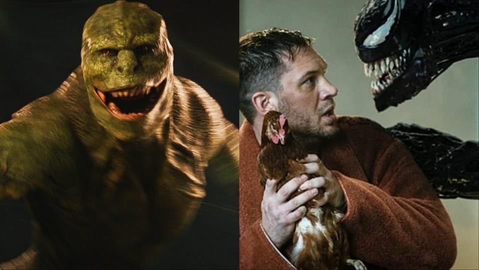 The Lizard in Spider-Man: No Way Home, and Tom Hardy as Venom/Eddie Brock.