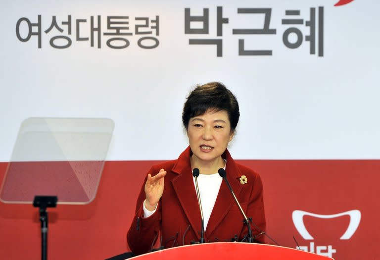 South Korea's incoming president Park Geun-Hye, pictured at New Frontier Party's office in Seoul, on December 18, 2012