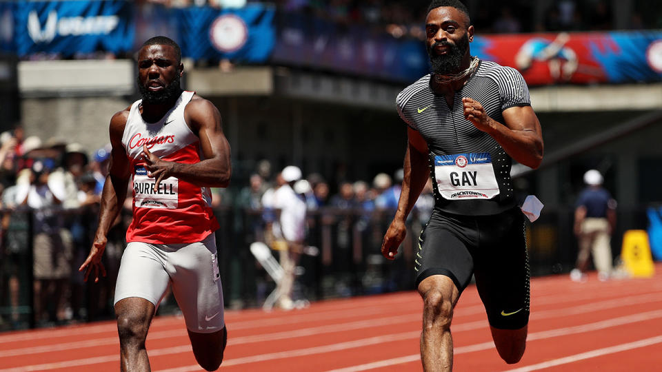 Cameron Burrell and Tyson Gay, pictured here at the US track and field Olympic trials in 2016.