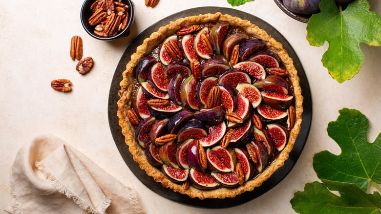 fig pecan pie on table