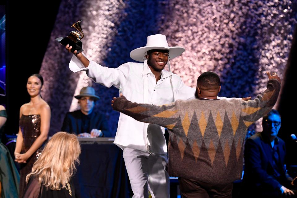 Lil Nas X accepts the award for Best Music Video for 'Old Town Road' during the 62nd annual GRAMMY Awards Premiere Ceremony.