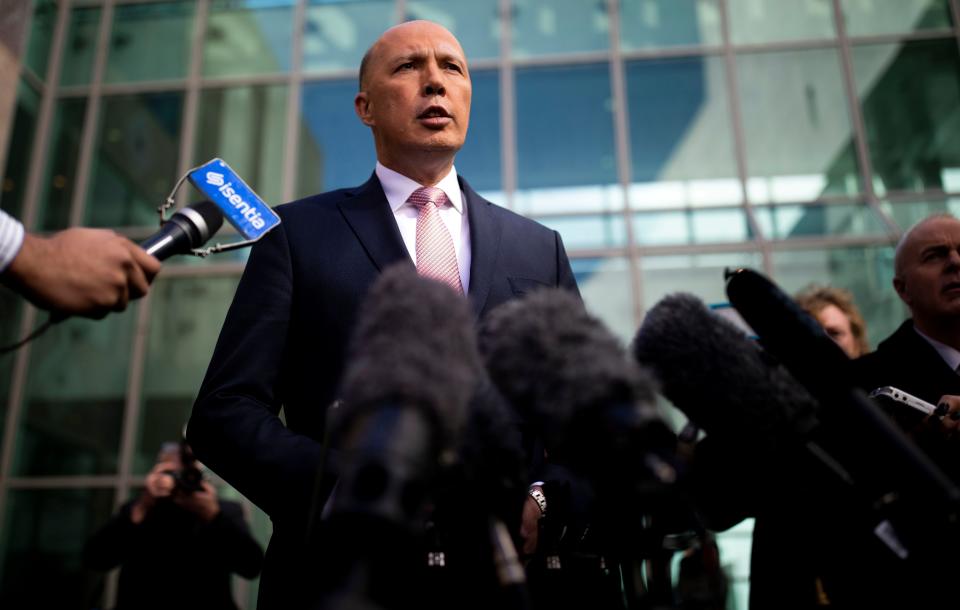 Peter Dutton faces the media in Canberra