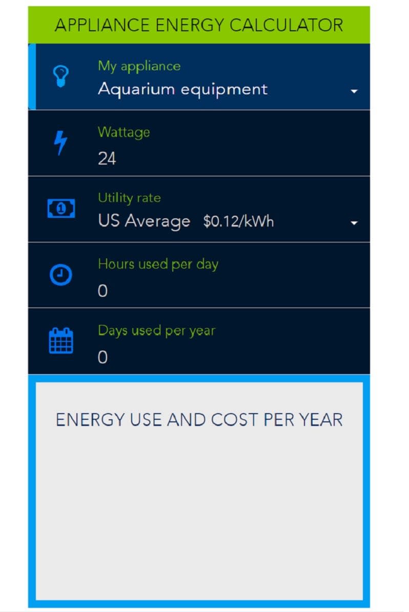 Calculate energy use across appliances and devices with the the Department of Energy's online tool. Screenshot.