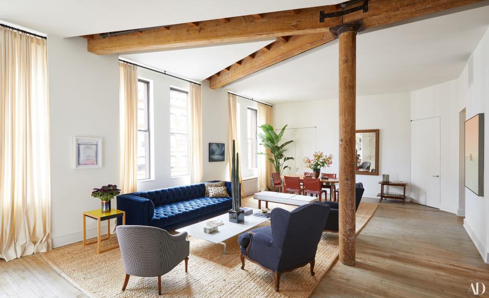 Melling remembers the early days of launching her twin businesses, La Marque and La Ligne, with partner Valerie Boster—from home. “We all sat around the dining table every day,” she says. “The dining room became the conference room, the guest bedroom became the fitting room, and now the blue velvet sofa has become the dog bed.”