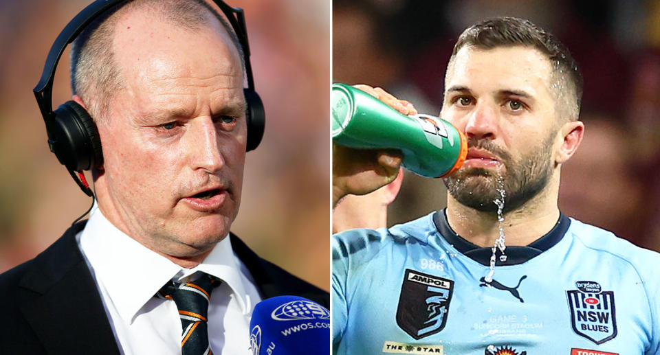 Pictured left to right, Blues coach Michael Maguire and NSW Origin captain James Tedesco.