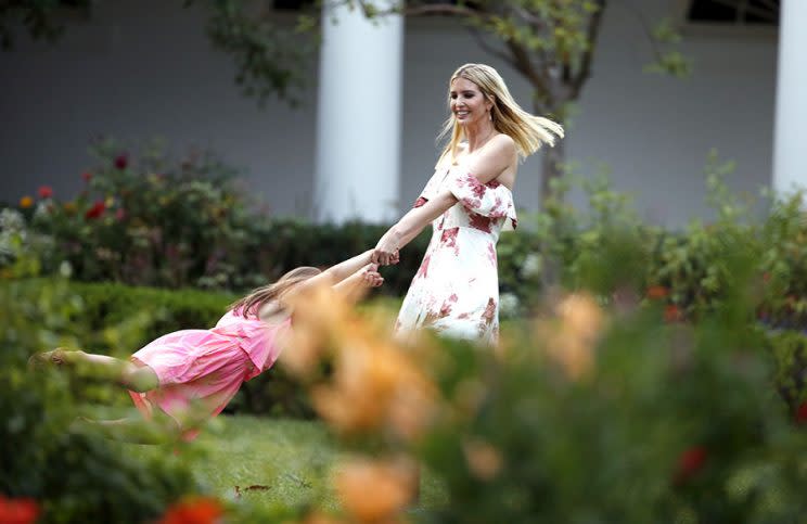 Ivanka Trump and Arabella in the Rose Garden. (Photo: AP Images)