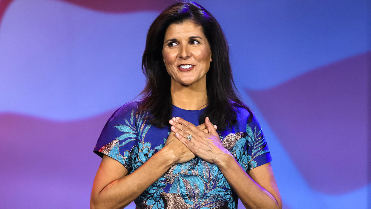 Former South Carolina Republican Governor Nikki Haley speaks at the Republican Jewish Coalition Annual Leadership Meeting in Las Vegas, Nevada, on November 19, 2022. (Wade Vandervort/AFP via Getty Images)