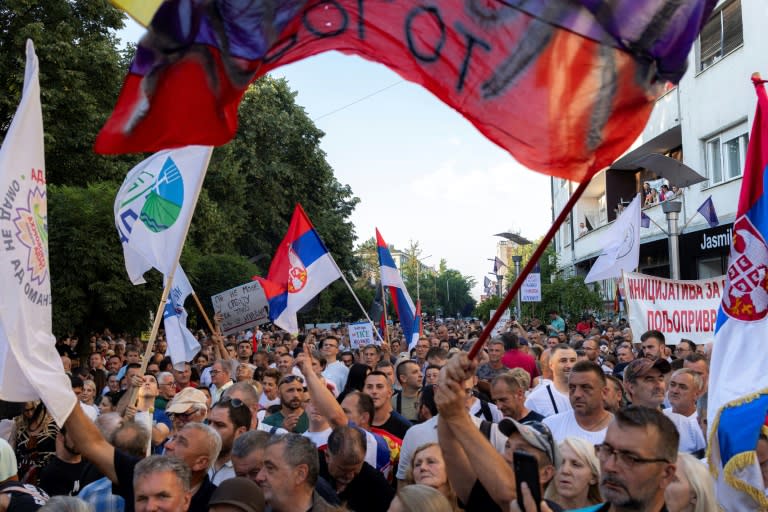 Manifestation contre l'ouverture d'une mine de lithium, le 28 juin 2024 à Loznica, dans l'ouest de la Serbie (Vladimir Zivojinovic)