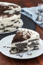 <p>Few desserts are as easy as an <a href="https://www.delish.com/cooking/menus/g28111282/ice-box-cake-recipes/" rel="nofollow noopener" target="_blank" data-ylk="slk:icebox cake;elm:context_link;itc:0" class="link ">icebox cake</a>. If you can whip cream, you're basically halfway there. Oreo Thins make a great cookie base because they can soften perfectly all the way through, but, honestly, a a regular Oreo or even holiday Oreos will work just as well if you have those on hand.</p><p>Get the <strong><a href="https://www.delish.com/cooking/recipe-ideas/a27469997/icebox-cake-recipe/" rel="nofollow noopener" target="_blank" data-ylk="slk:Easy Icebox Cake recipe;elm:context_link;itc:0" class="link ">Easy Icebox Cake recipe</a>.</strong></p>