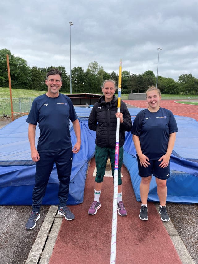 Pole vaulter Holly Bradshaw (centre), with Charlotte Nichols and Stuart Bates