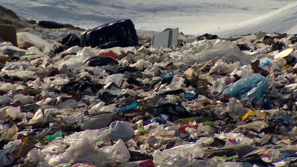 Municipal waste at a landfill cell at Yellowknife's solid waste facility in March 2024.