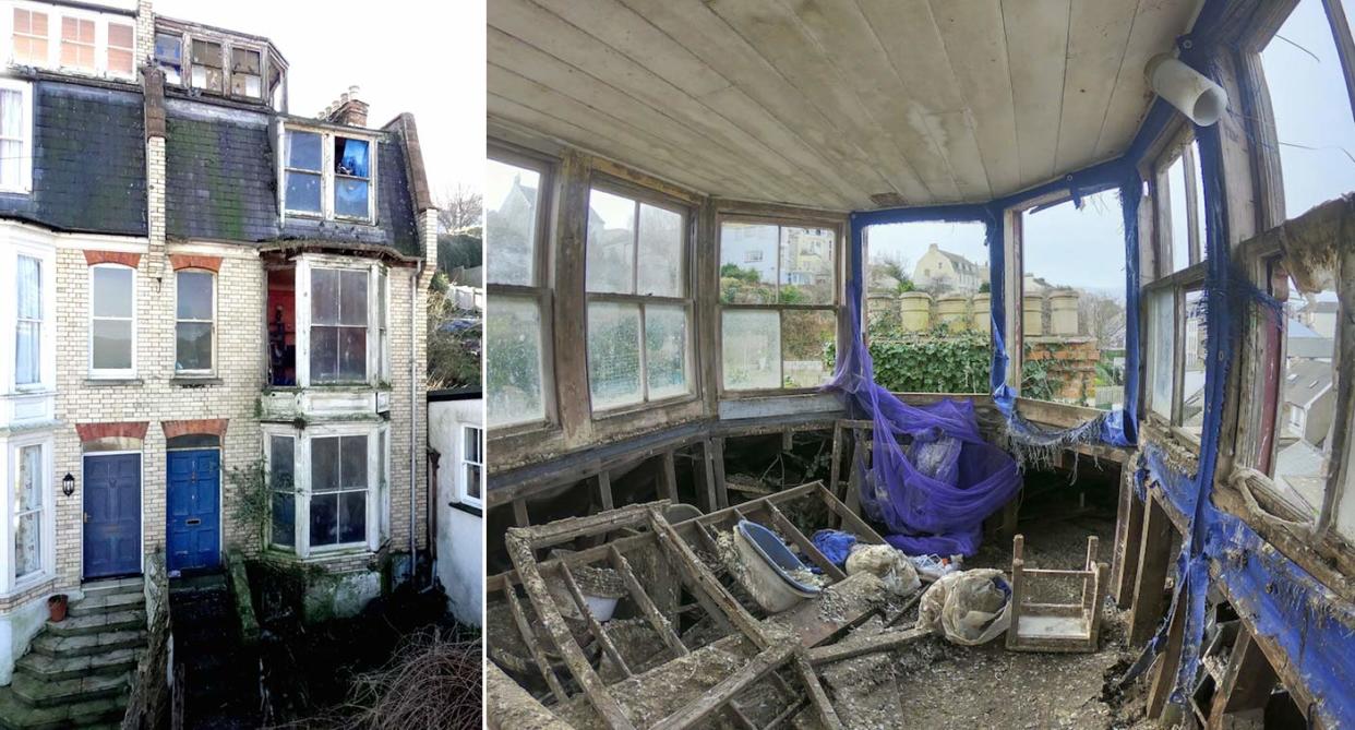 The inside of the property in Devon is covered in pigeon poo (Pictures: SWNS)