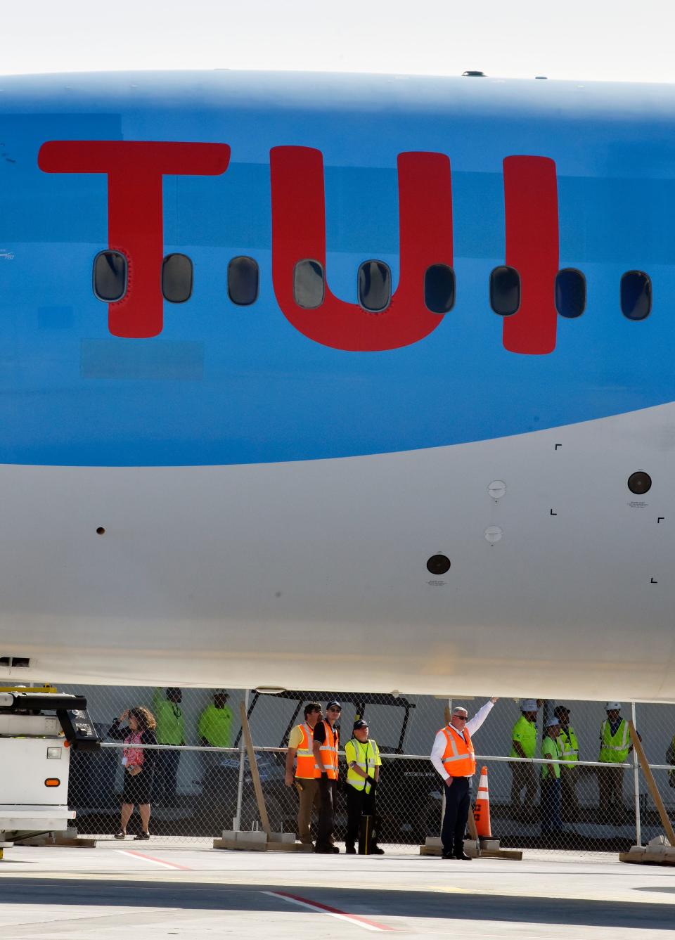 The fuselage of the first TUI Airways Boeing 787 Dreamliner at Melbourne Orlando International Airport, which landed in March 2022.