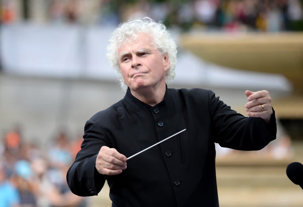 Sir Simon Rattle will conduct the London Symphony Orchestra at St Paul’s Cathedral for the first time this summer (Doug Peters/PA) (PA Archive)