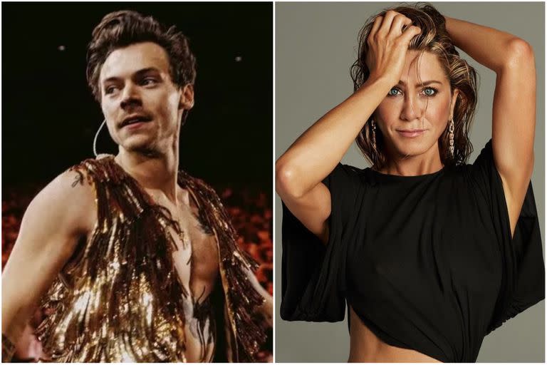 Harry Styles tuvo un accidente en un show en California donde estuvo presente Jennifer Aniston (Foto: Instagram @harrystyles  / @jenniferaniston)